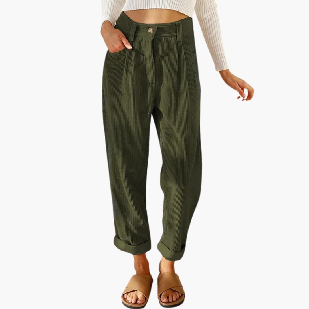 Damen Cordhose mit Bund und Frontverschluss
