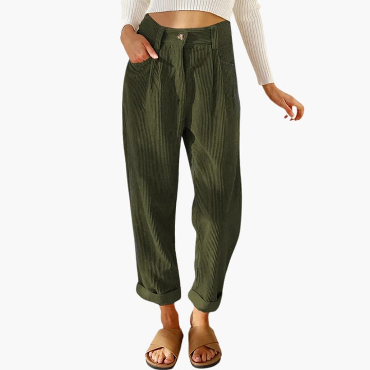Damen Cordhose mit Bund und Frontverschluss