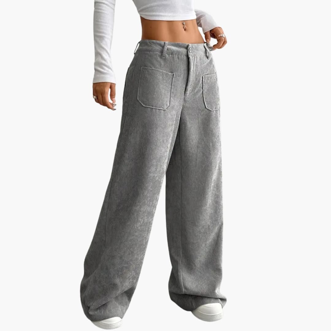 Damen Cordhose mit hoher Taille und Taschen