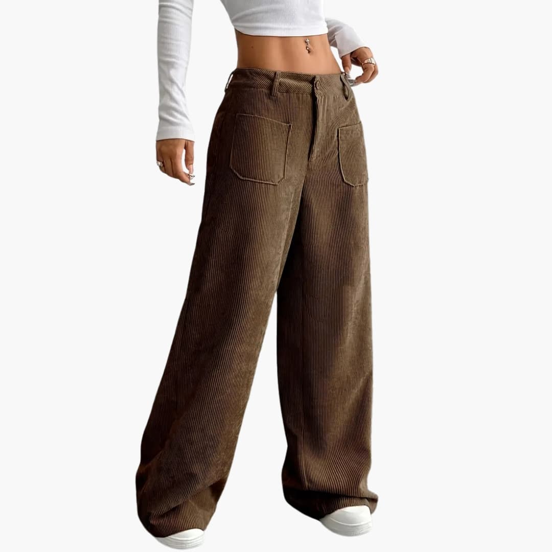 Damen Cordhose mit hoher Taille und Taschen