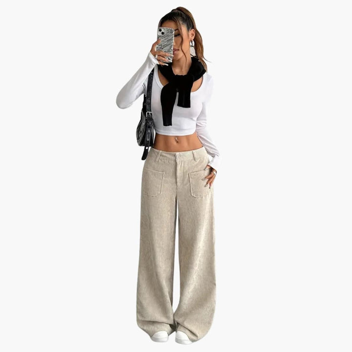 Damen Cordhose mit hoher Taille und Taschen