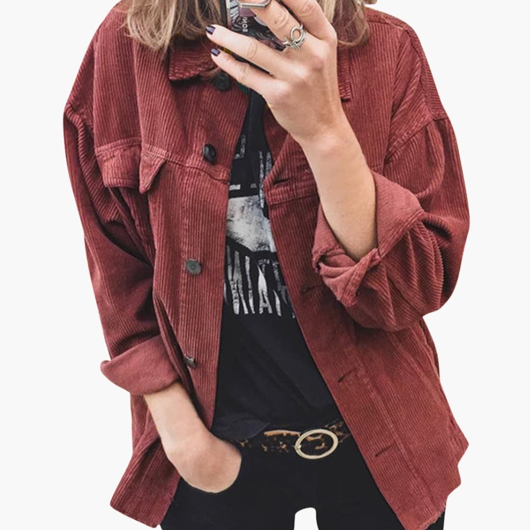 Damen Cordjacke mit Aufgesetzten Taschen