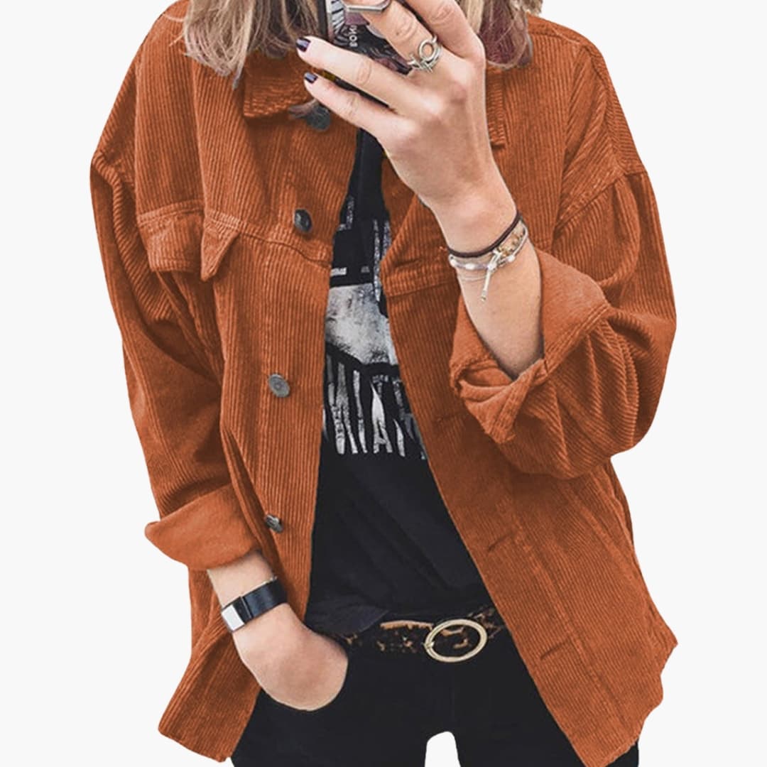 Damen Cordjacke mit Aufgesetzten Taschen