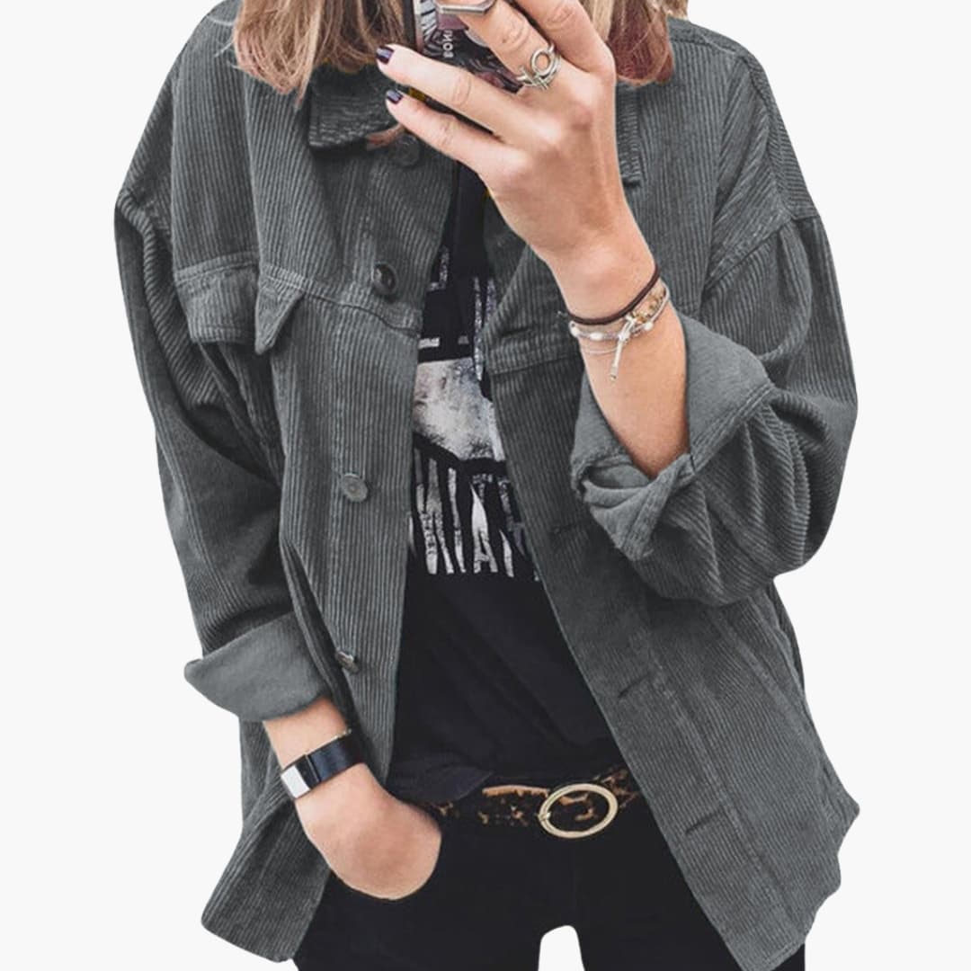 Damen Cordjacke mit Aufgesetzten Taschen