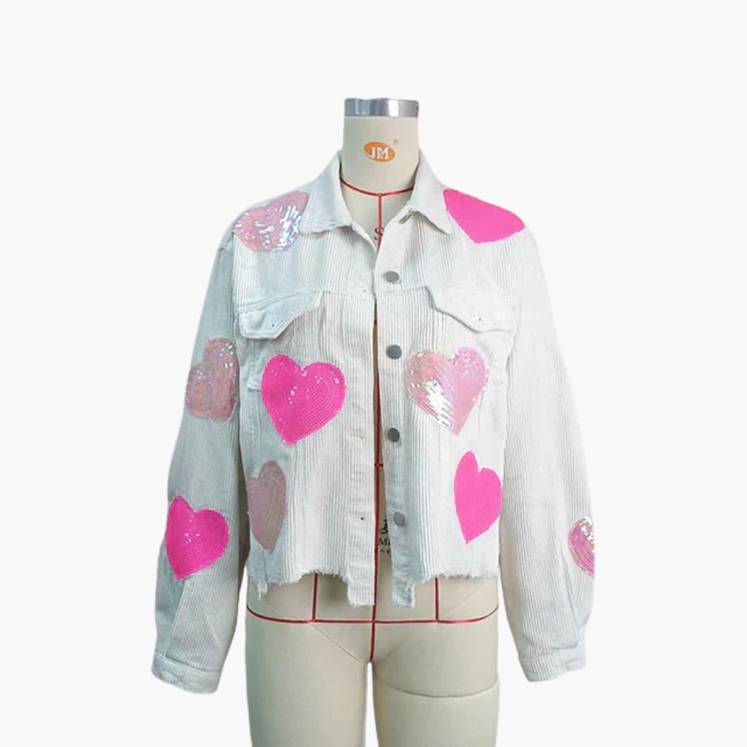 Damen Cordjacke mit Pailletten Herz Detail
