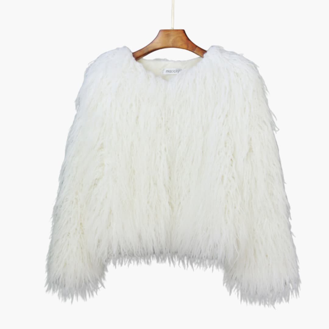 Damen Faux Fur Mantel mit langen Ärmeln und strukturiertem Finish
