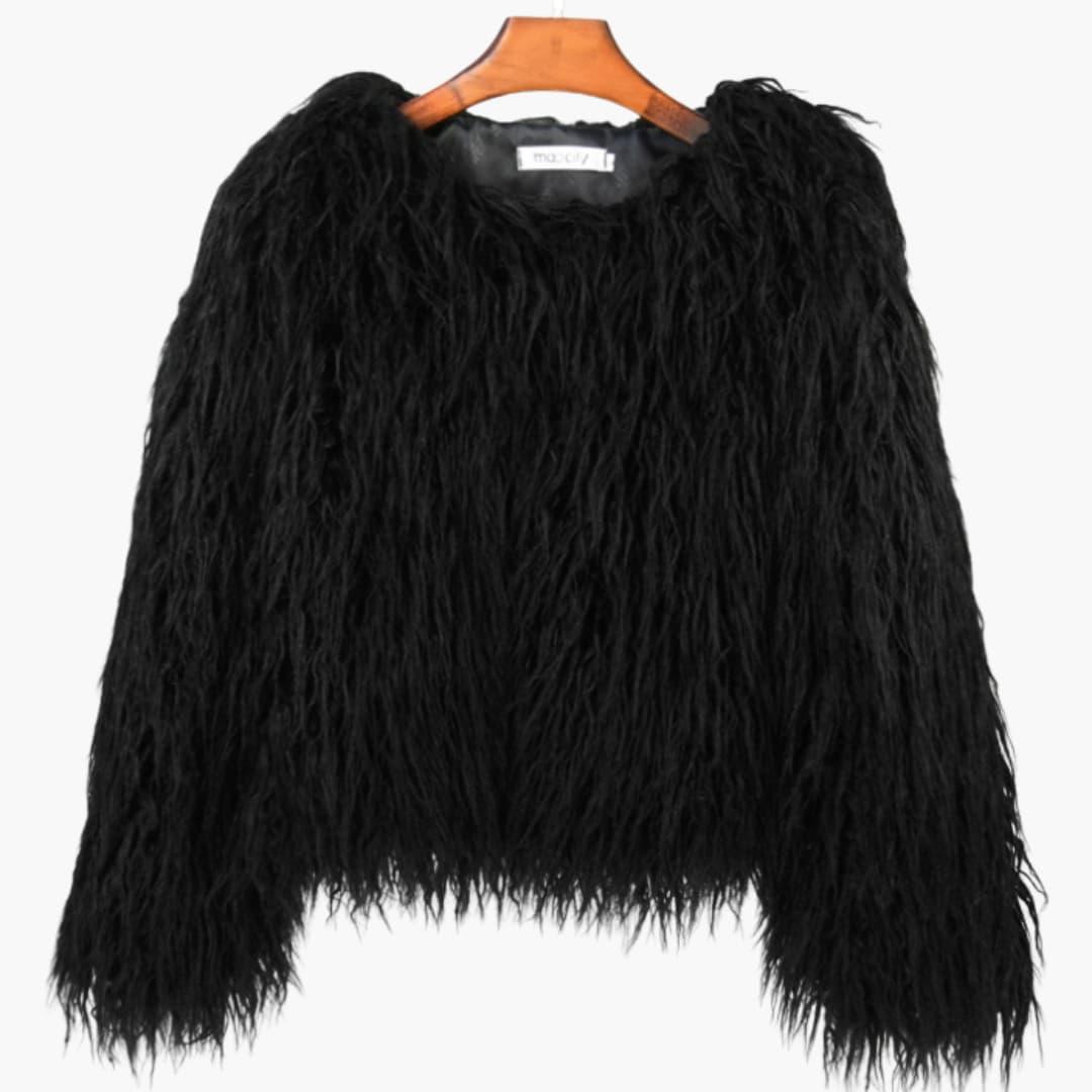 Damen Faux Fur Mantel mit langen Ärmeln und strukturiertem Finish