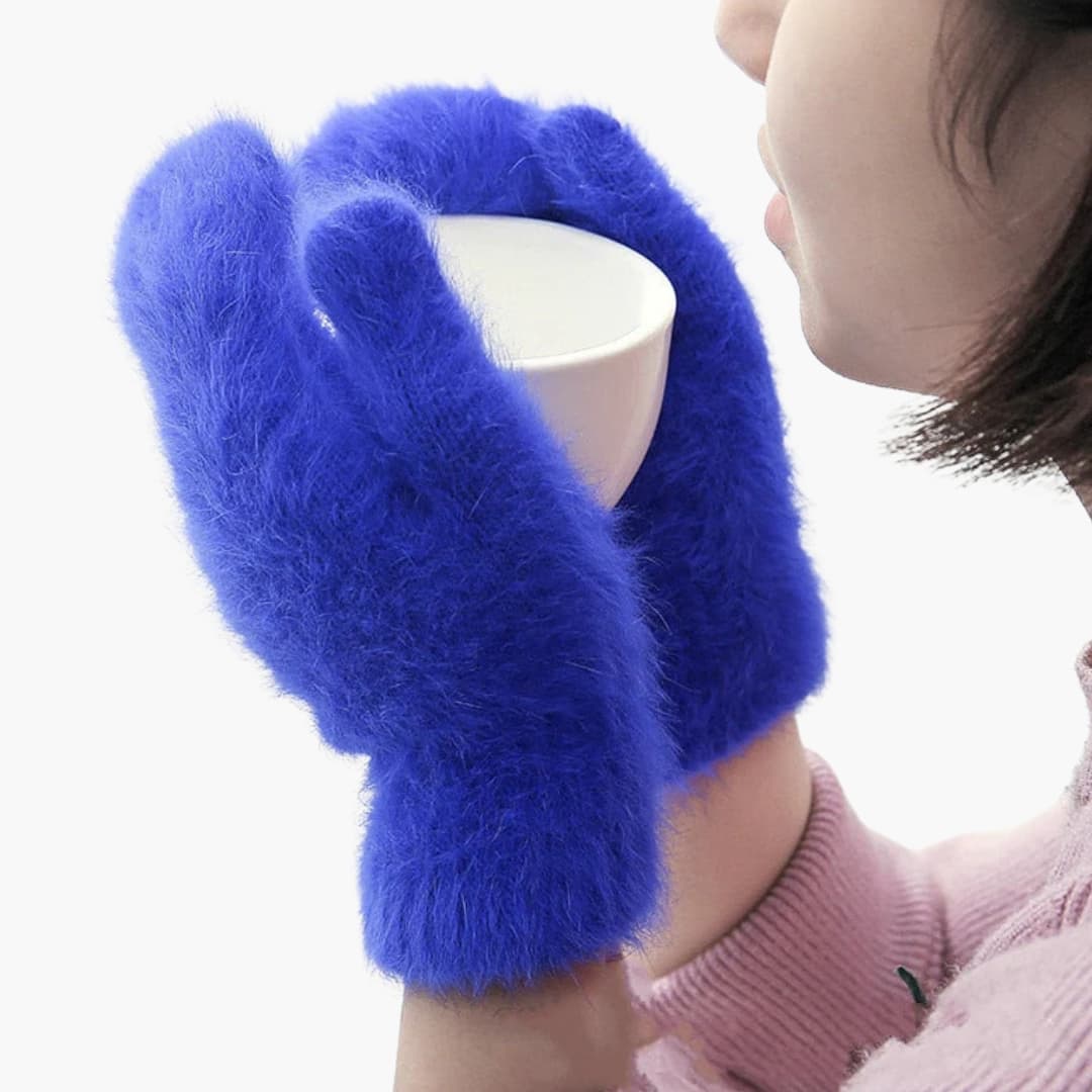 Damen Fingerlose Handschuhe mit Kunstfellbesatz und Rippstrick