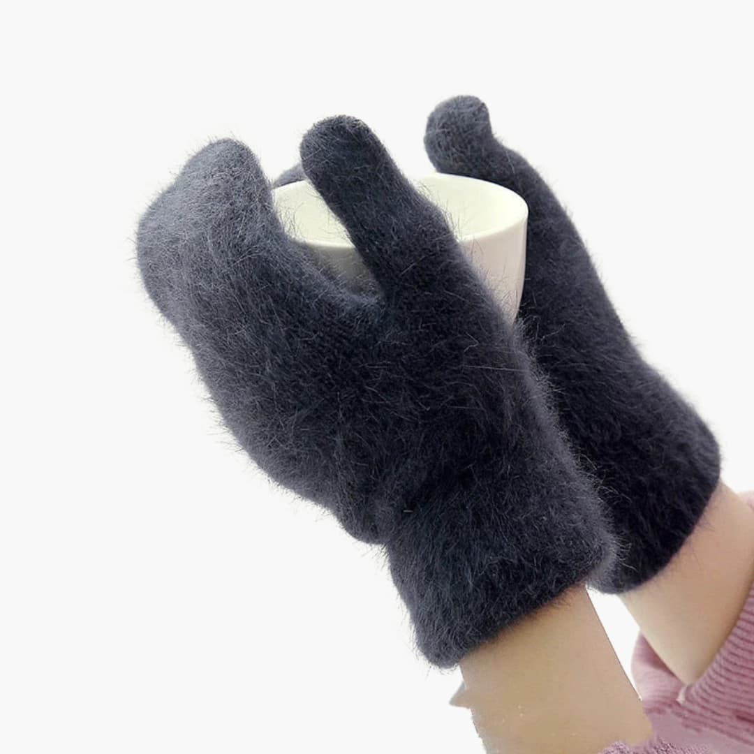 Damen Fingerlose Handschuhe mit Kunstfellbesatz und Rippstrick