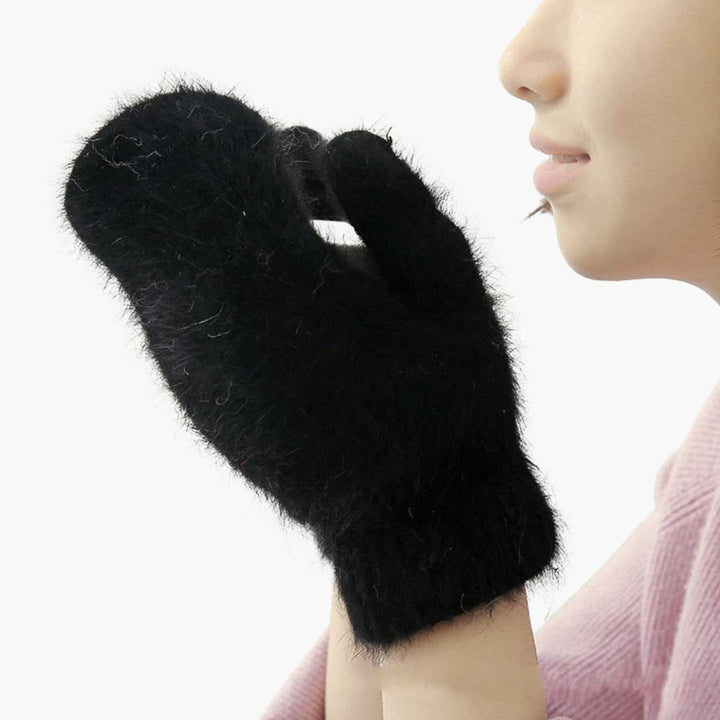 Damen Fingerlose Handschuhe mit Kunstfellbesatz und Rippstrick