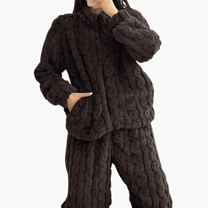 Damen Fleece Set mit Reißverschluss Jacke