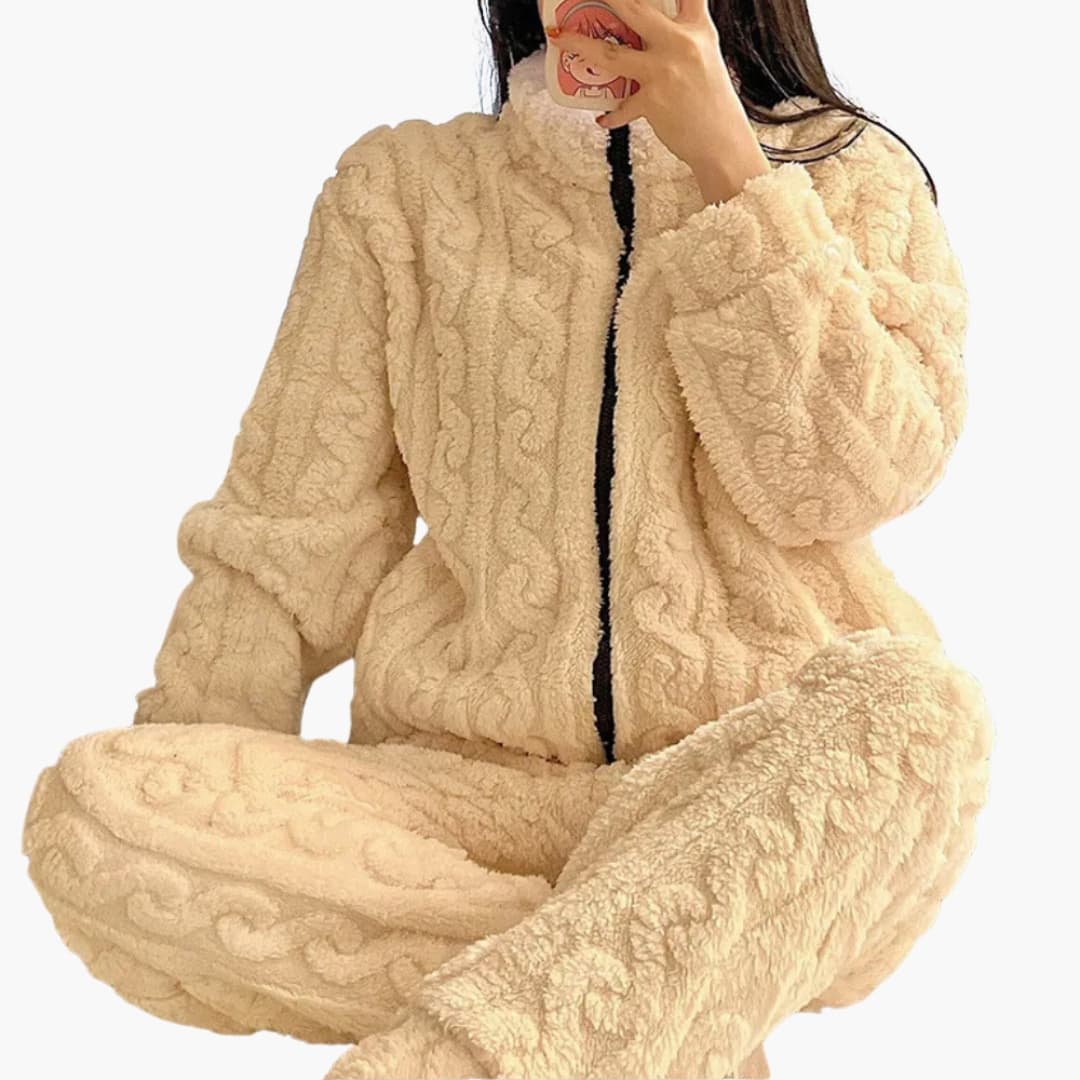 Damen Fleece Set mit Reißverschluss Jacke