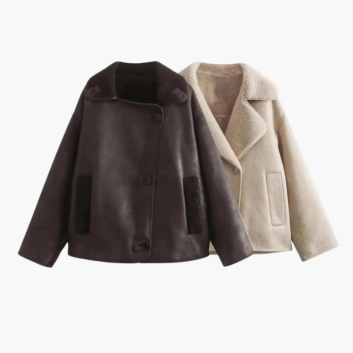 Damen Fleece jacke mit Reverskragen und Fronttaschen