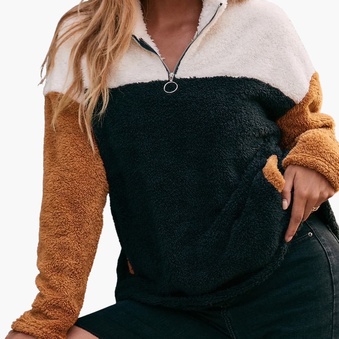 Damen Fleecepullover mit Farbblock Design