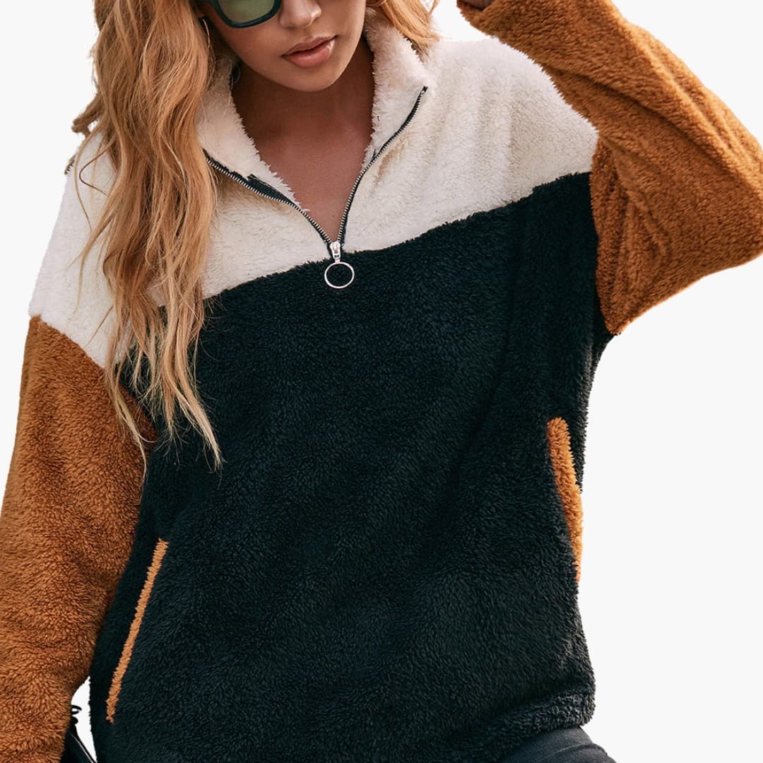 Damen Fleecepullover mit Farbblock Design