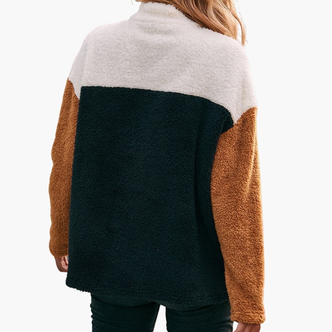 Damen Fleecepullover mit Farbblock Design