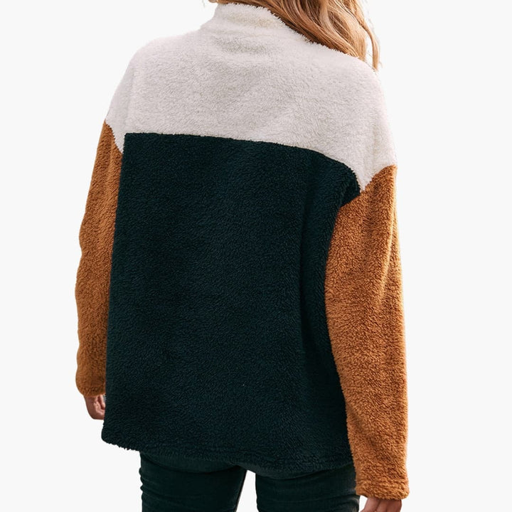 Damen Fleecepullover mit Farbblock Design