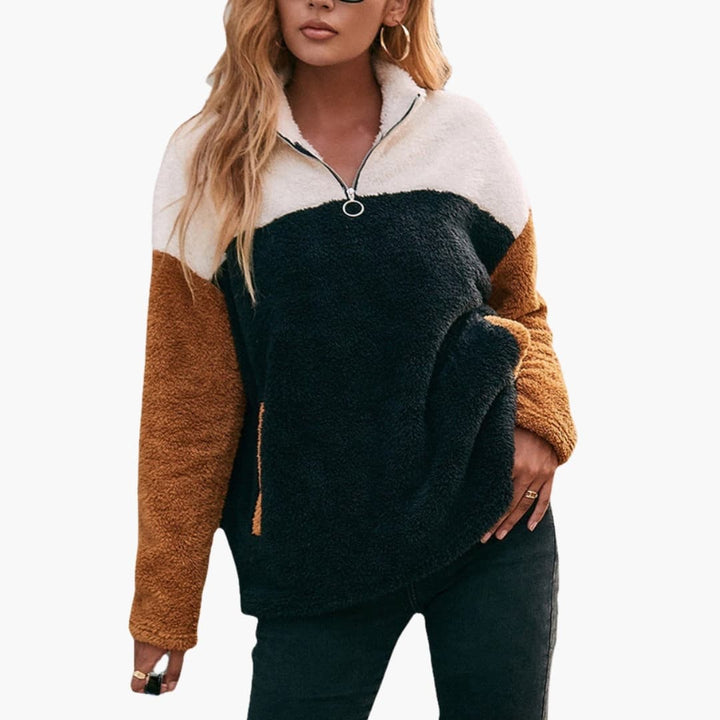 Damen Fleecepullover mit Farbblock Design