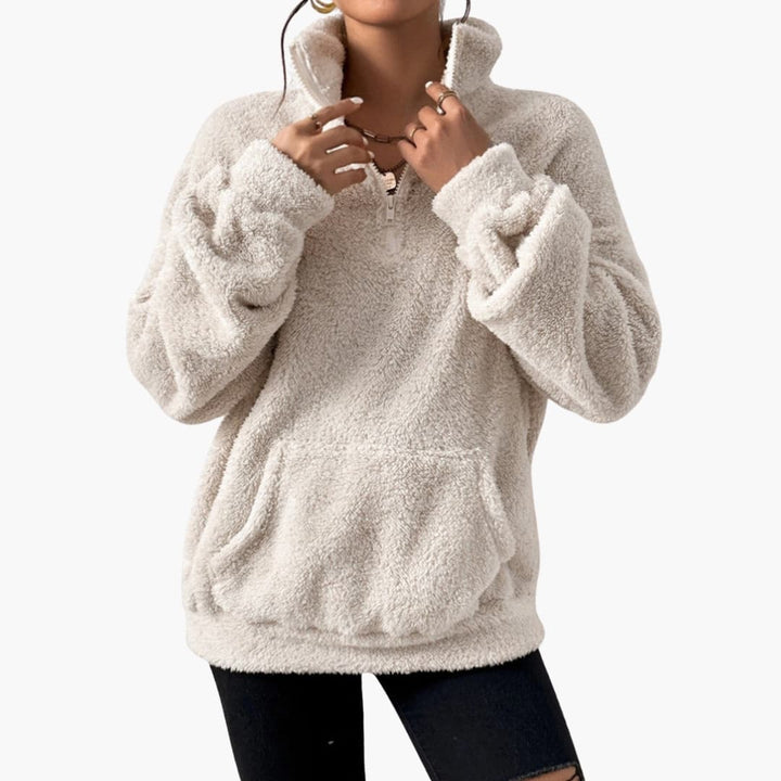 Damen Fleecepullover mit Halbzipp und Kängurutasche