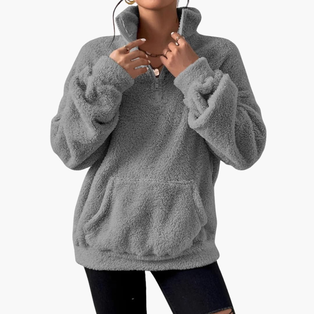 Damen Fleecepullover mit Halbzipp und Kängurutasche
