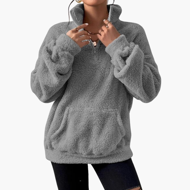 Damen Fleecepullover mit Halbzipp und Kängurutasche