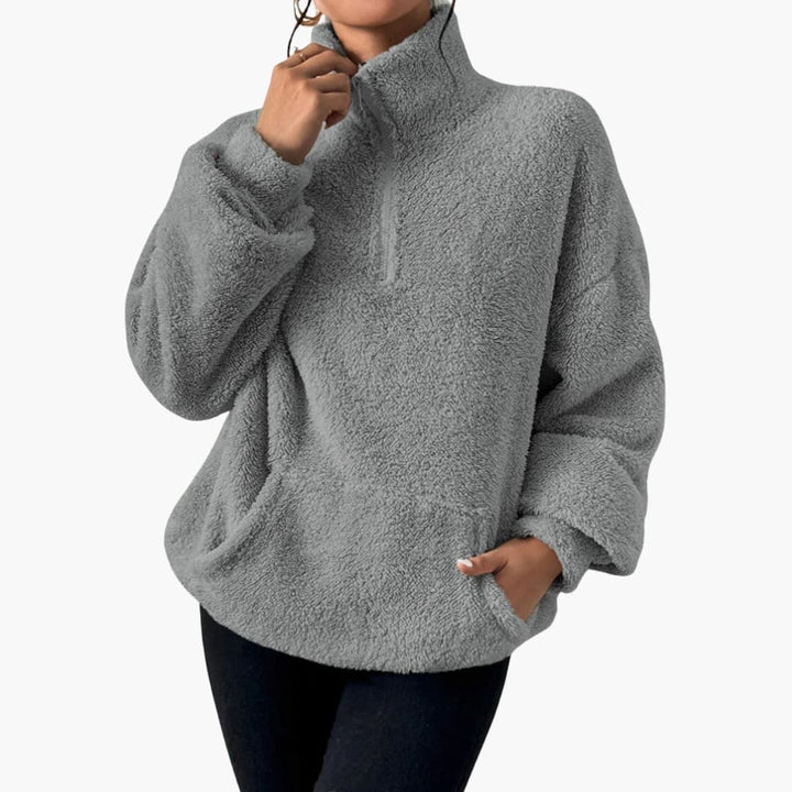 Damen Fleecepullover mit Halbzipp und Kängurutasche