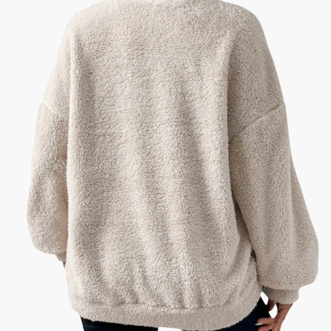 Damen Fleecepullover mit Halbzipp und Kängurutasche