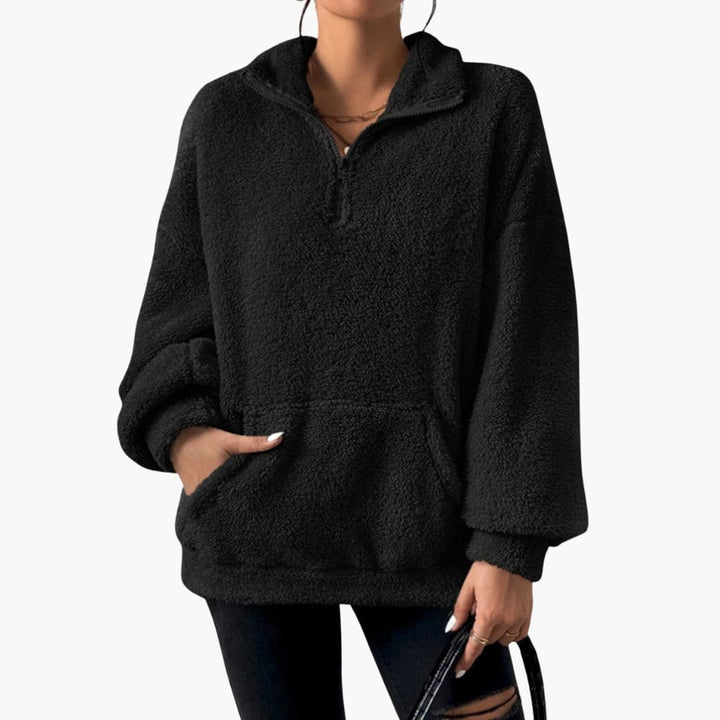 Damen Fleecepullover mit Halbzipp und Kängurutasche