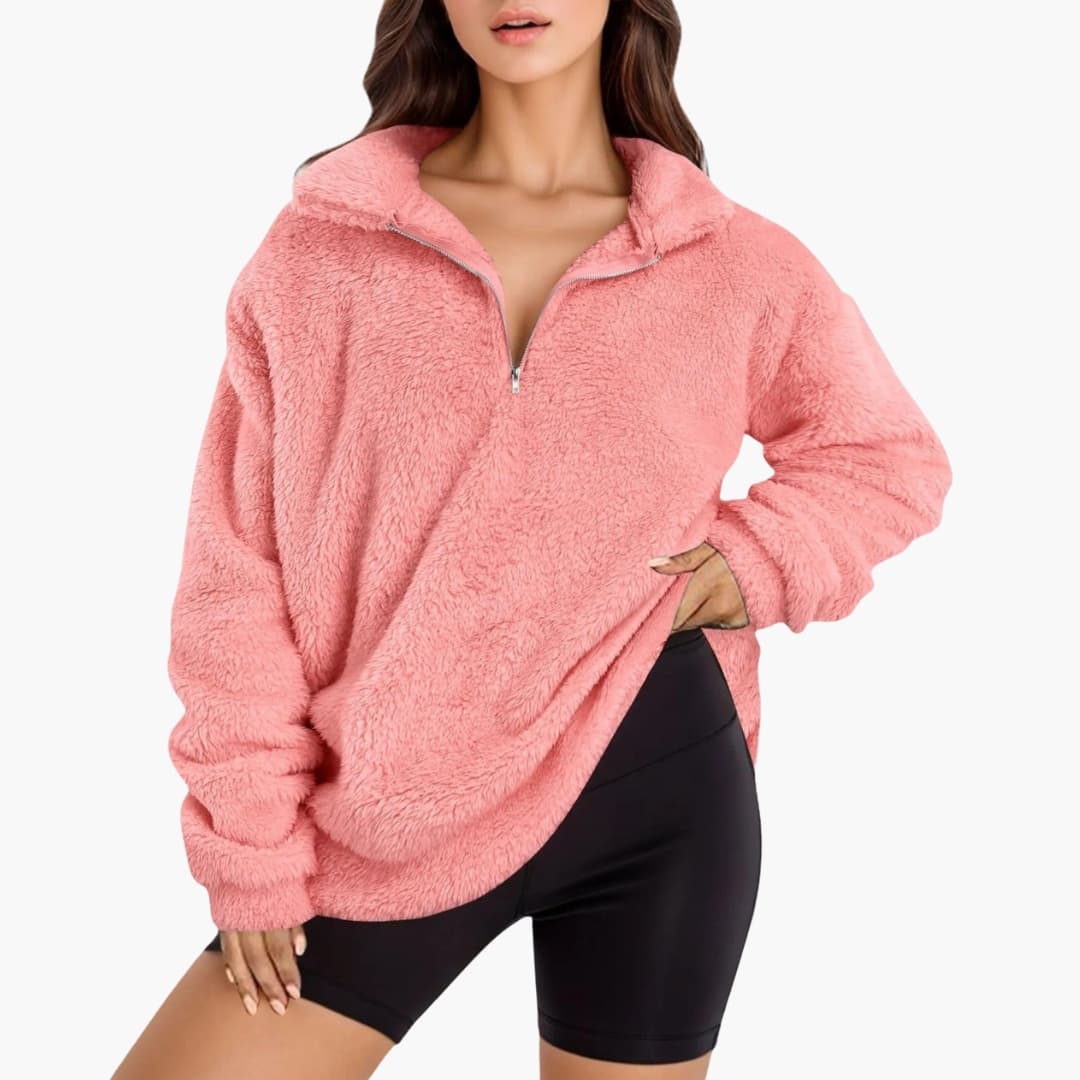 Damen Fleecepullover mit Halbzipp und langen Ärmeln