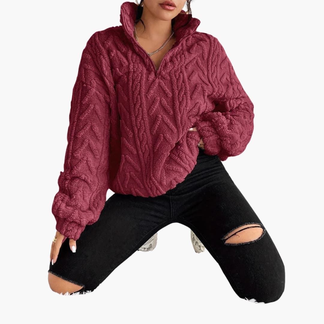 Damen Fleecepullover mit Zopfmuster