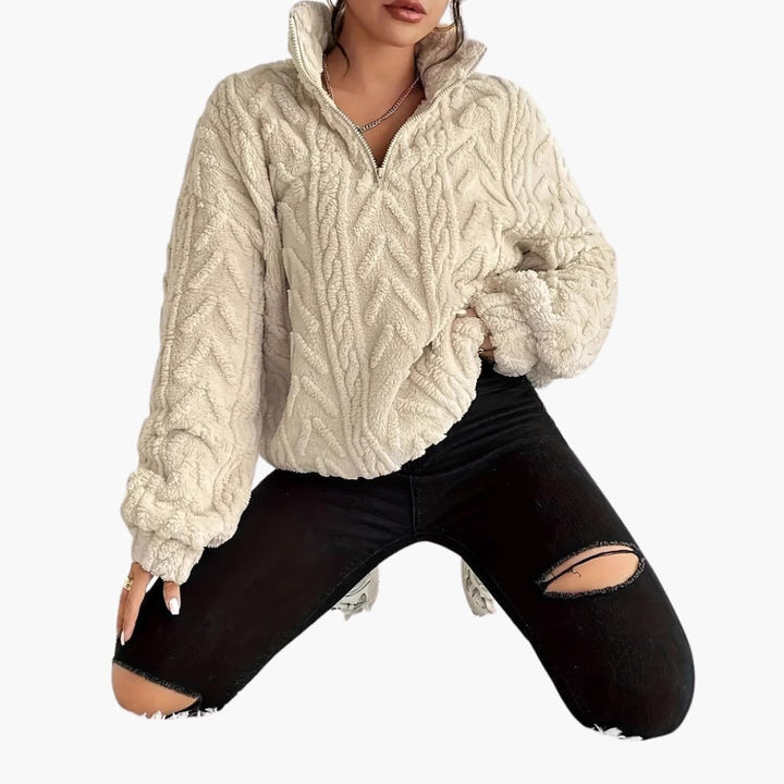 Damen Fleecepullover mit Zopfmuster