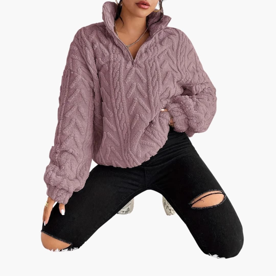 Damen Fleecepullover mit Zopfmuster