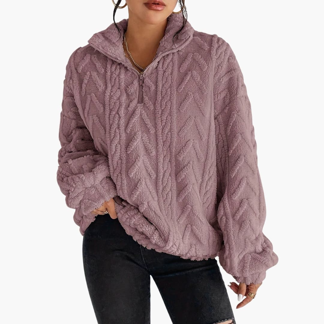 Damen Fleecepullover mit Zopfmuster