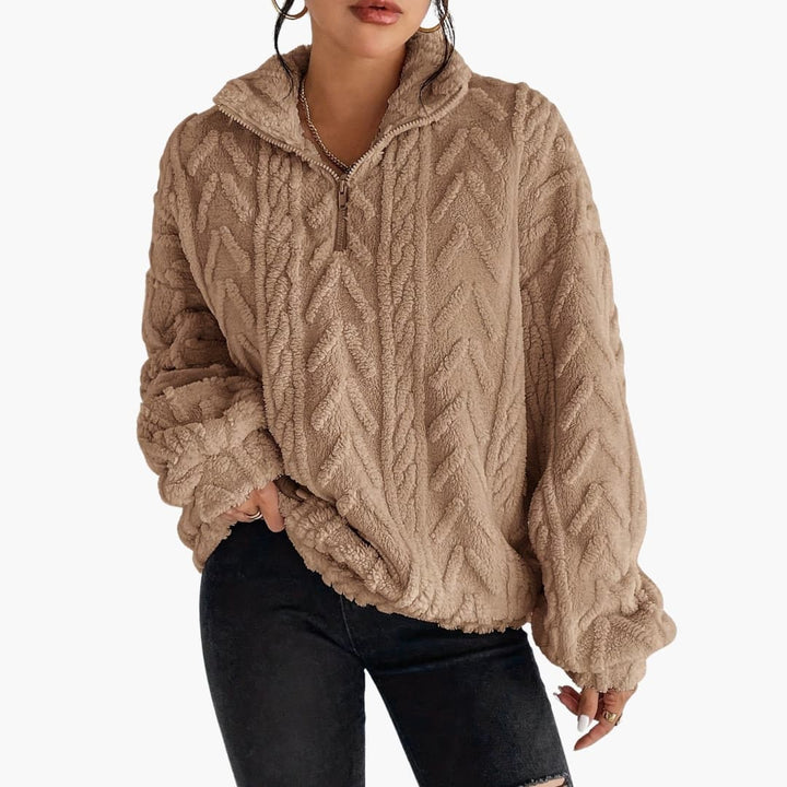 Damen Fleecepullover mit Zopfmuster