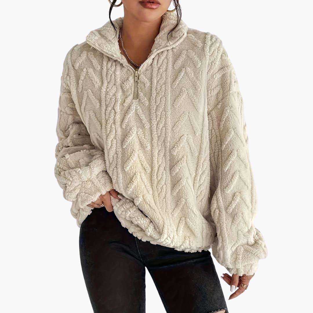 Damen Fleecepullover mit Zopfmuster