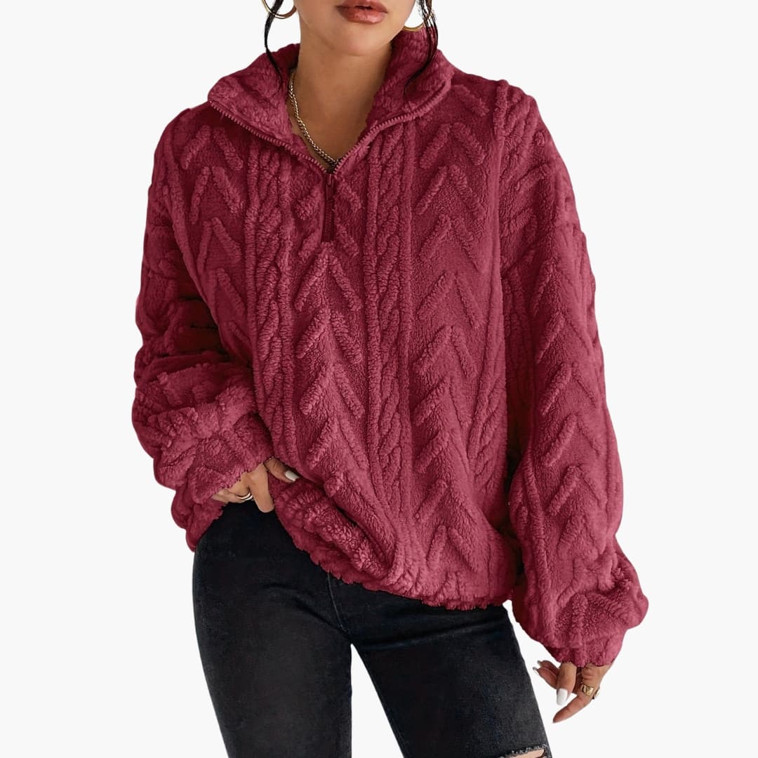 Damen Fleecepullover mit Zopfmuster