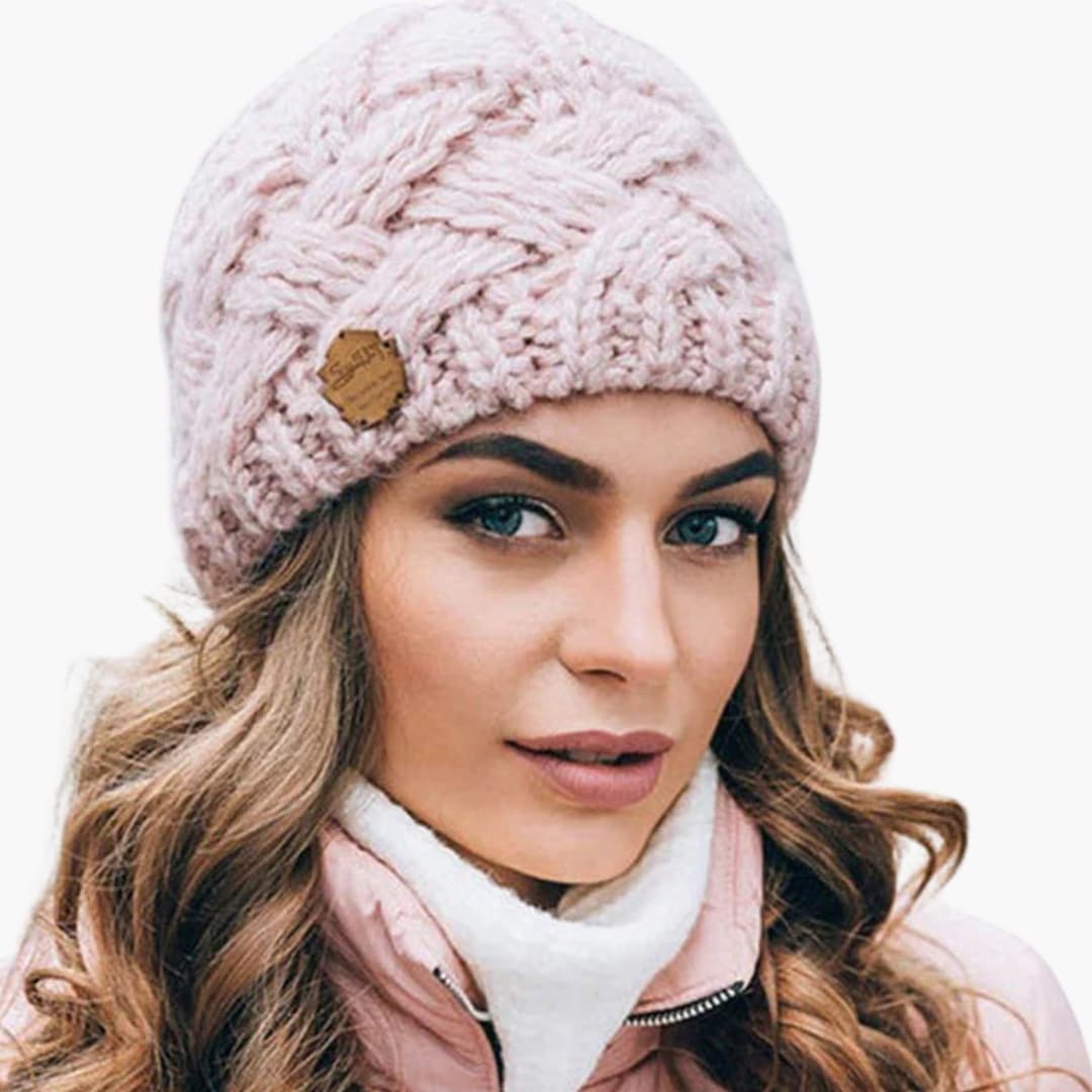 Damen Gestrickte Wintermütze mit runder Form und Rippoberfläche