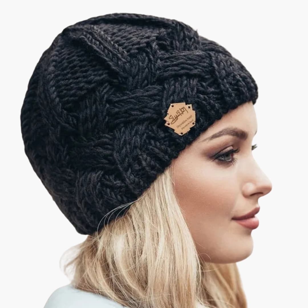 Damen Gestrickte Wintermütze mit runder Form und Rippoberfläche