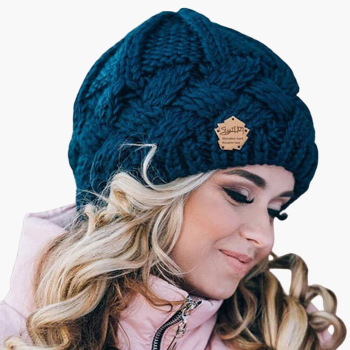 Damen Gestrickte Wintermütze mit runder Form und Rippoberfläche