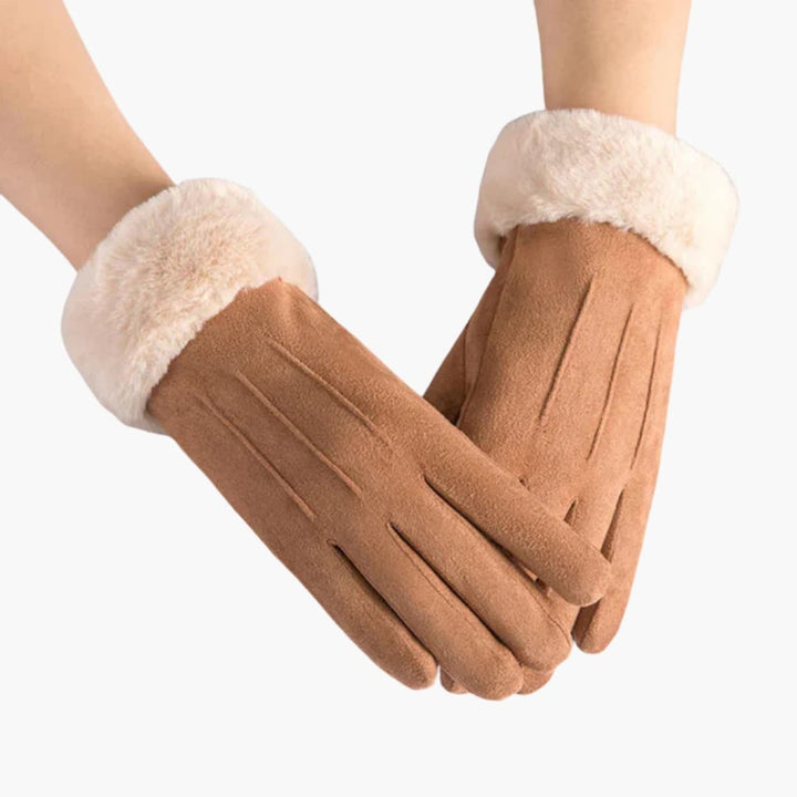 Damen Handschuhe mit Veloursoptik Innenfutter und Touchscreen Spitzen