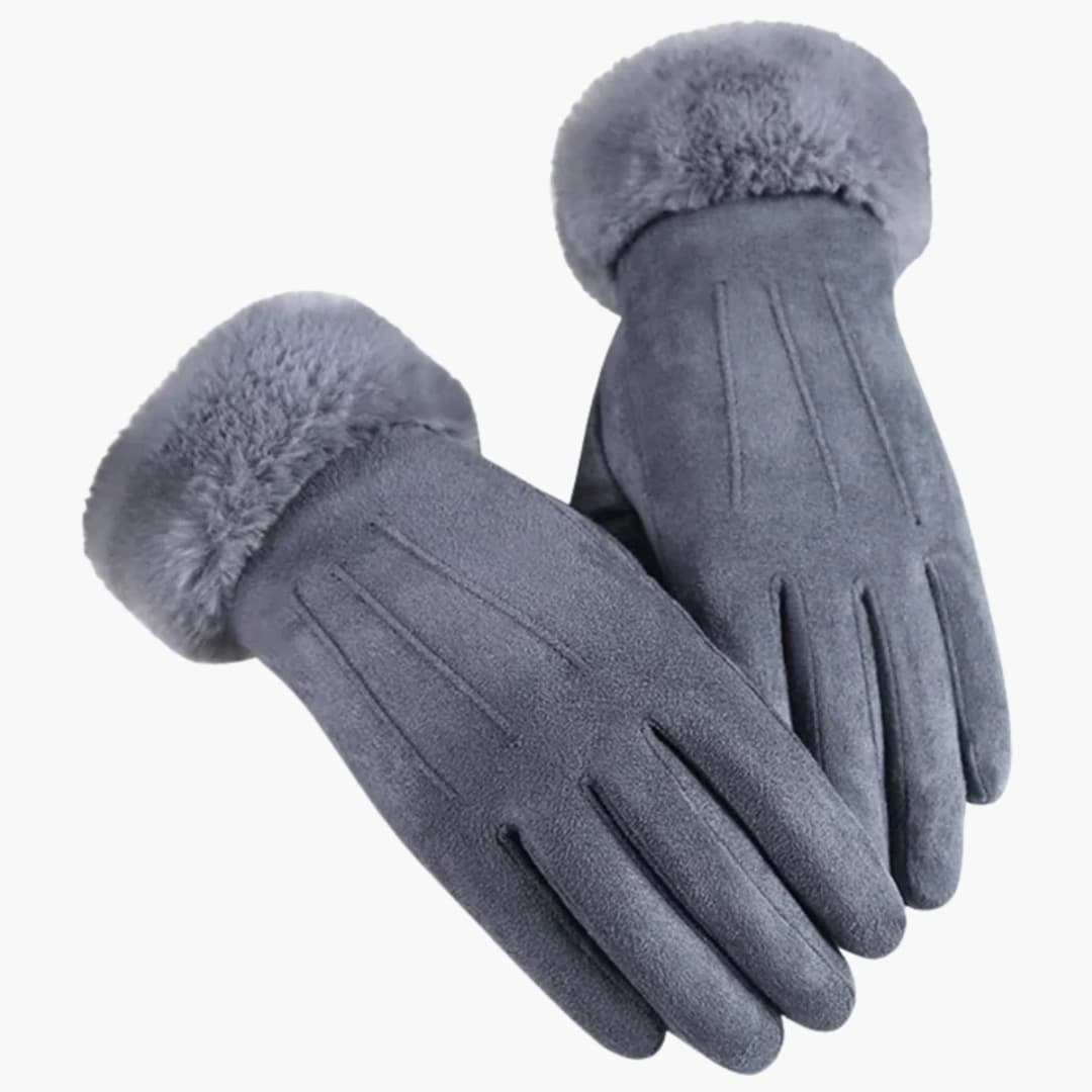 Damen Handschuhe mit Veloursoptik Innenfutter und Touchscreen Spitzen