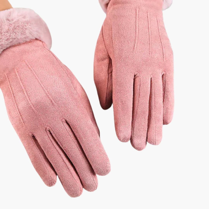 Damen Handschuhe mit Veloursoptik Innenfutter und Touchscreen Spitzen