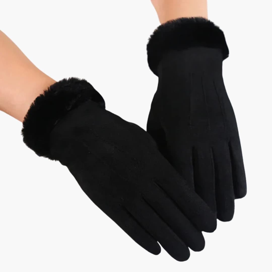 Damen Handschuhe mit Veloursoptik Innenfutter und Touchscreen Spitzen