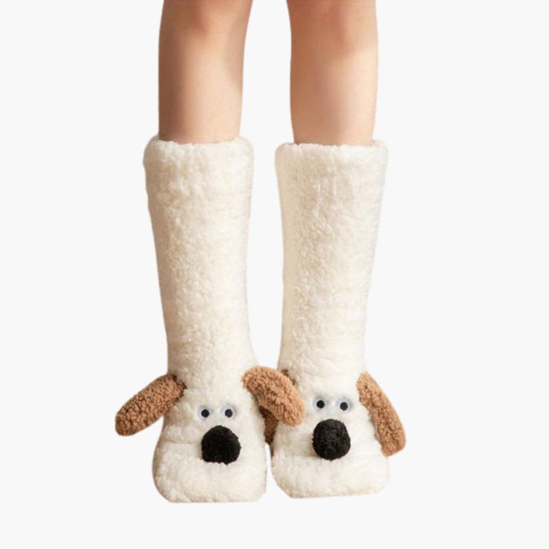 Damen Hausschuhe mit Plüschfutter und Tierdetail