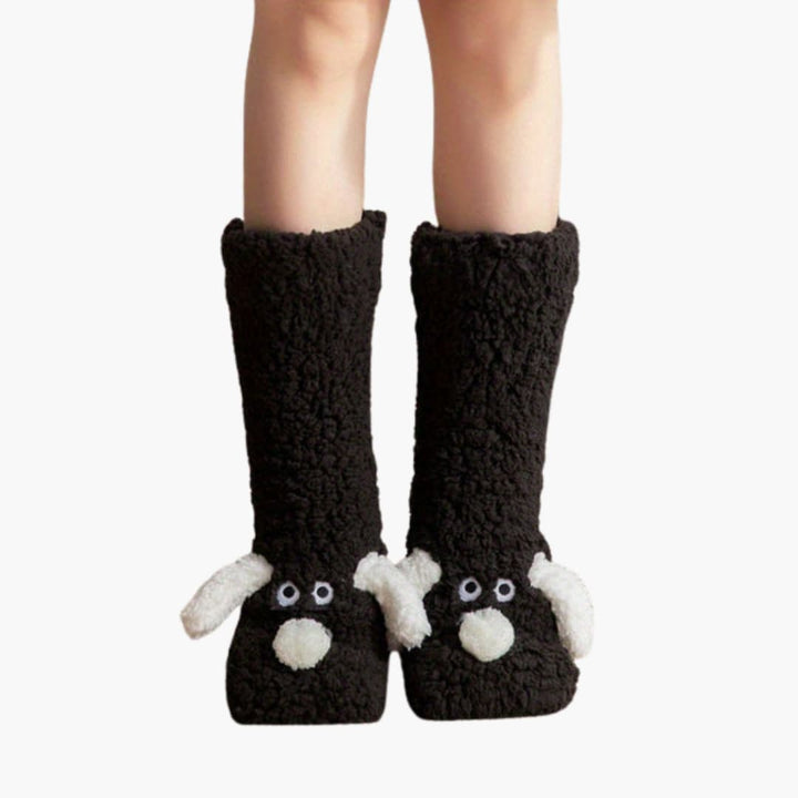 Damen Hausschuhe mit Plüschfutter und Tierdetail