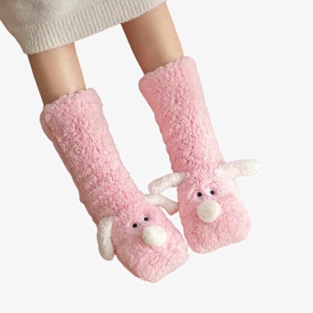 Damen Hausschuhe mit Plüschfutter und Tierdetail