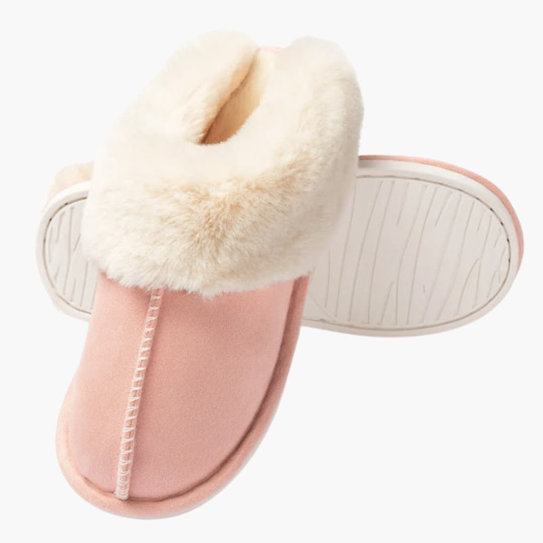 Damen Hausschuhe mit Plüschfutter und umgeschlagenem Kragen