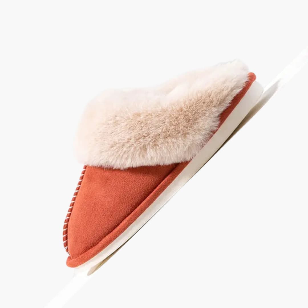 Damen Hausschuhe mit Plüschfutter und umgeschlagenem Kragen