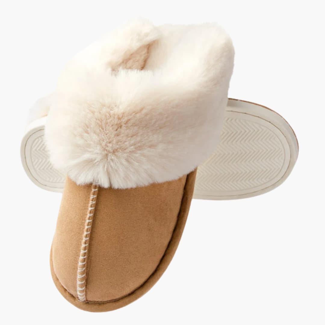 Damen Hausschuhe mit Plüschfutter und umgeschlagenem Kragen