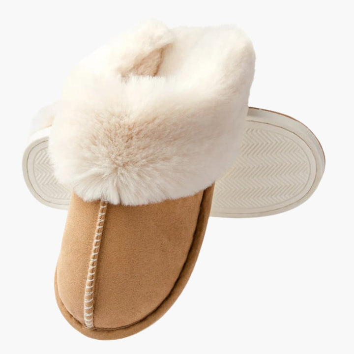 Damen Hausschuhe mit Plüschfutter und umgeschlagenem Kragen